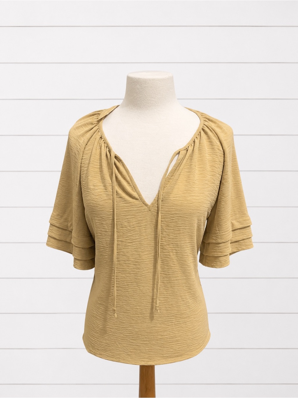 Michael Kors Gold Tie-Front Flutter Sleeve Blouse